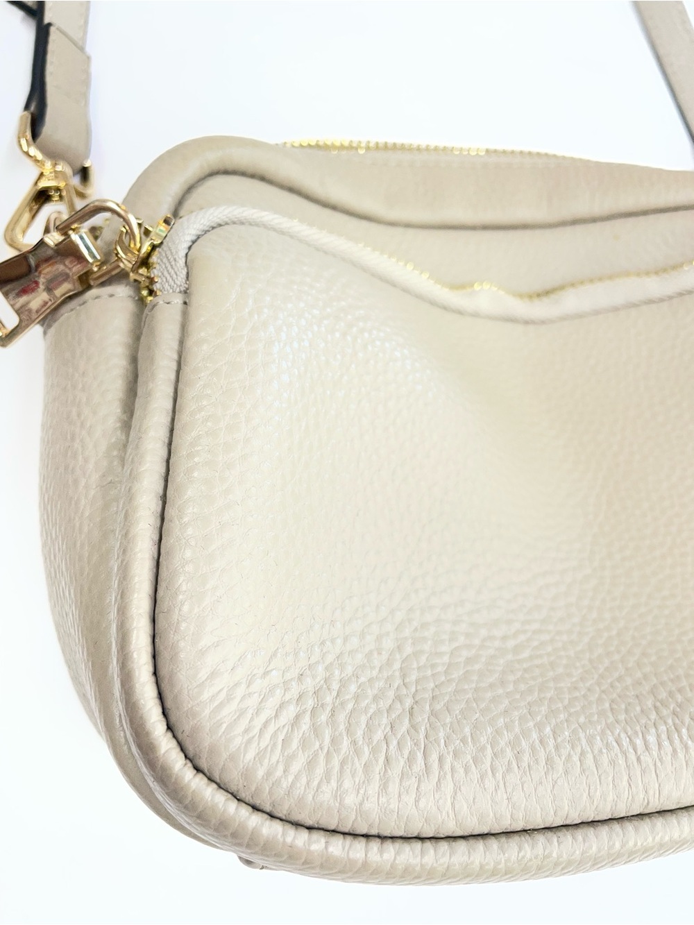 Pebbled Leather Crossbody Bag in Light Beige with Gold Hardware
